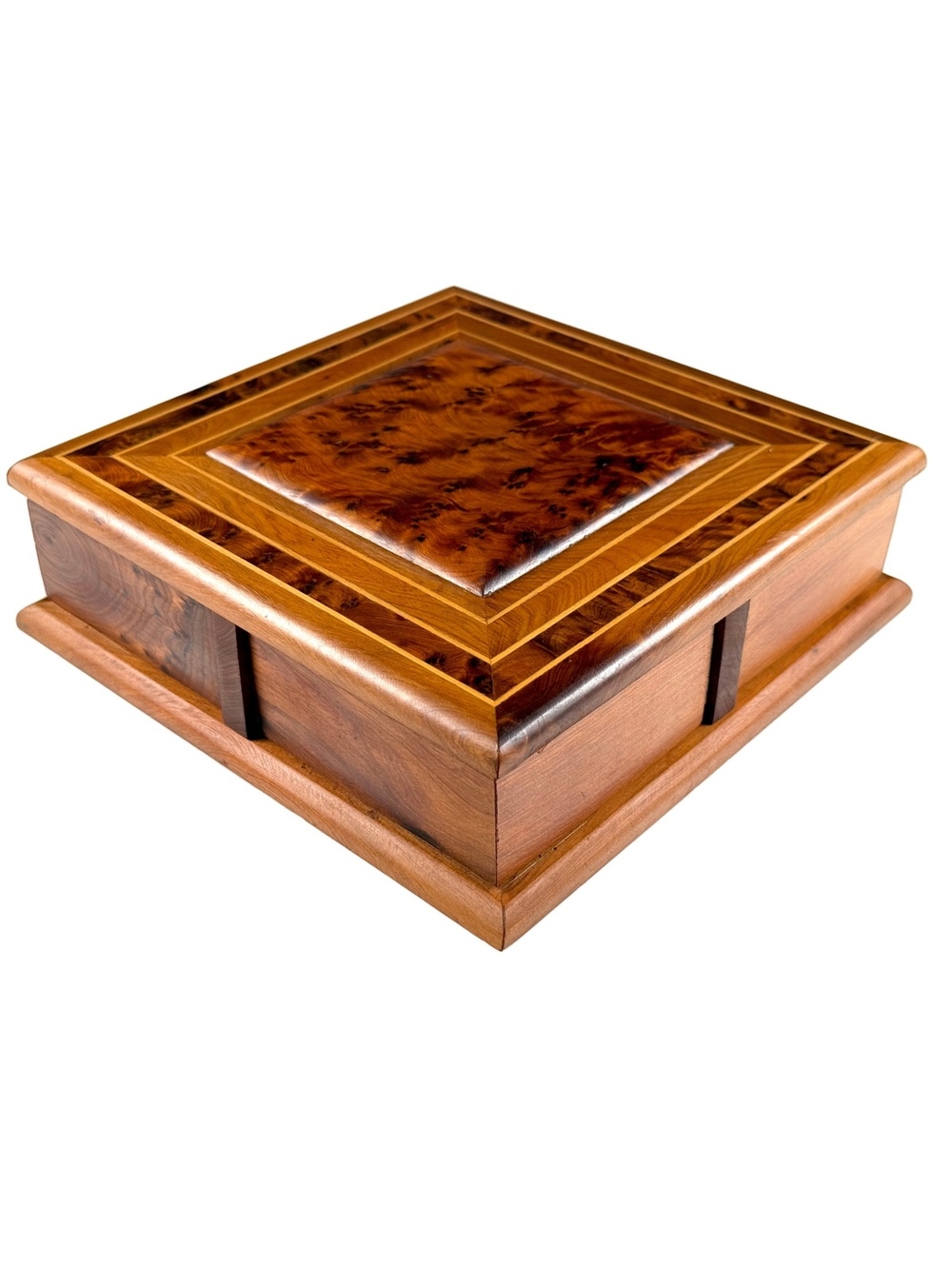 Handmade Moroccan Thuya Burl Wood Puzzle Box 8x8in Keepsake with Secret Opening